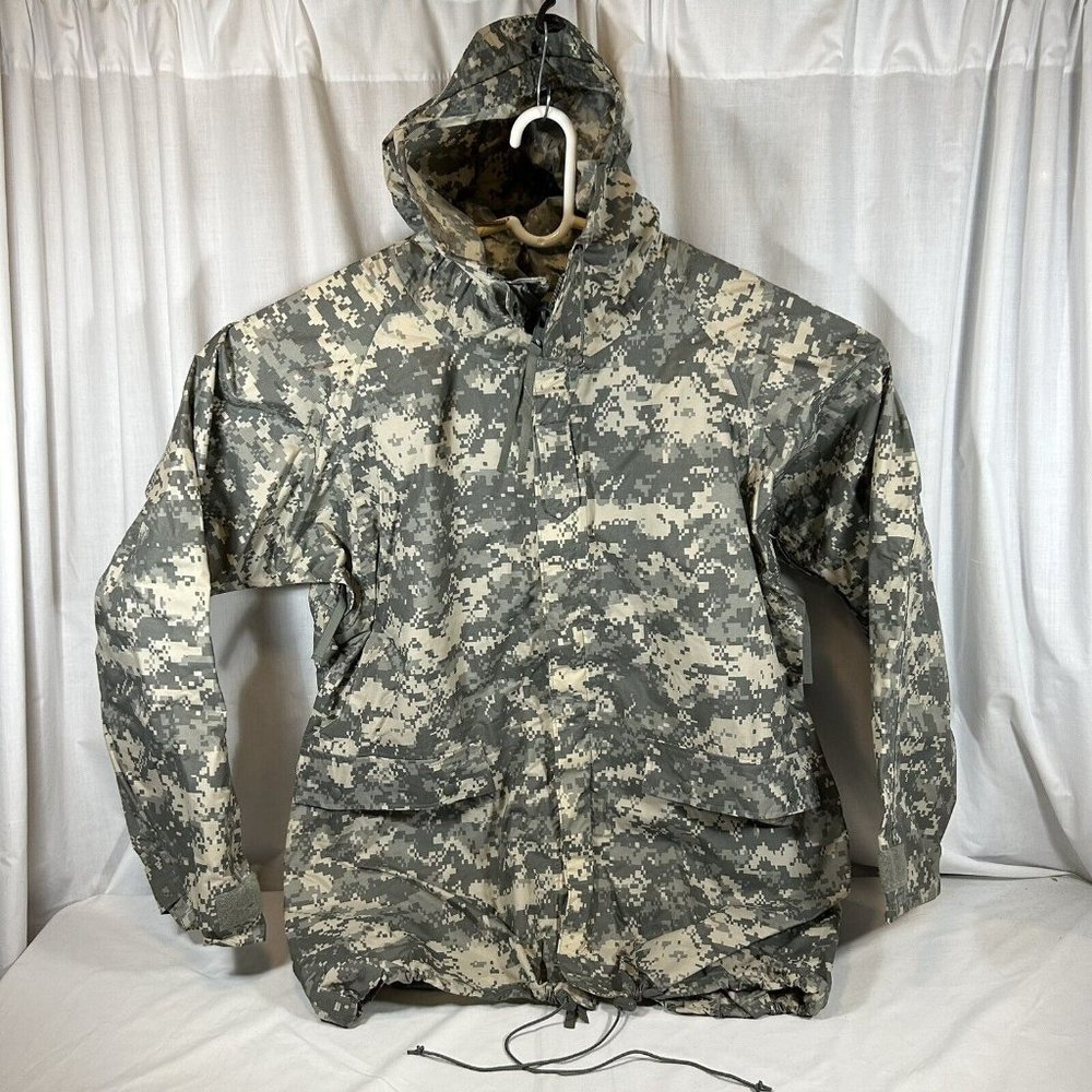 US Military Digital Camo Rain Parka Jacket Roll Up Hood Medium Green Rainsuit